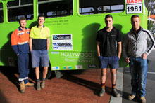 Mates get on the Big Green Bus in support of sarcoma research